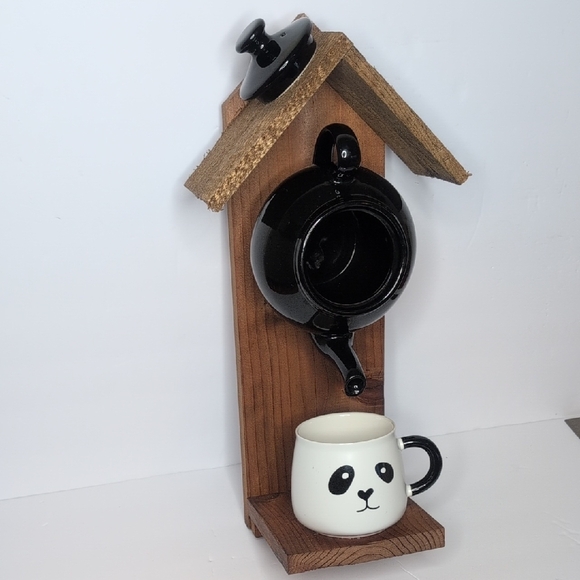 Rustic Wooden Bird Feeder Handmade Panda - Picture 3 of 13